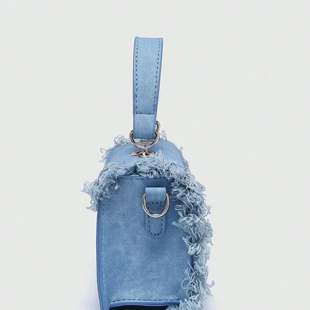 Blue Fashionable Women's Fringed Small Square Chain Crossbody Shoulder Bag